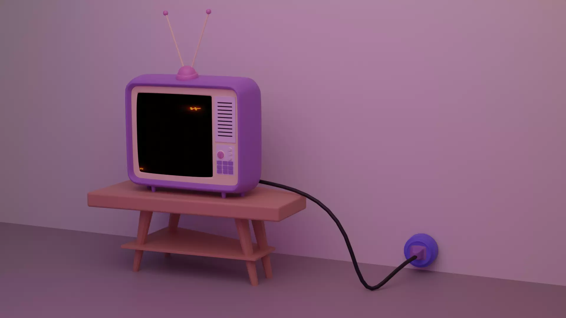  TV with a retro 1970s table 3D model_0
