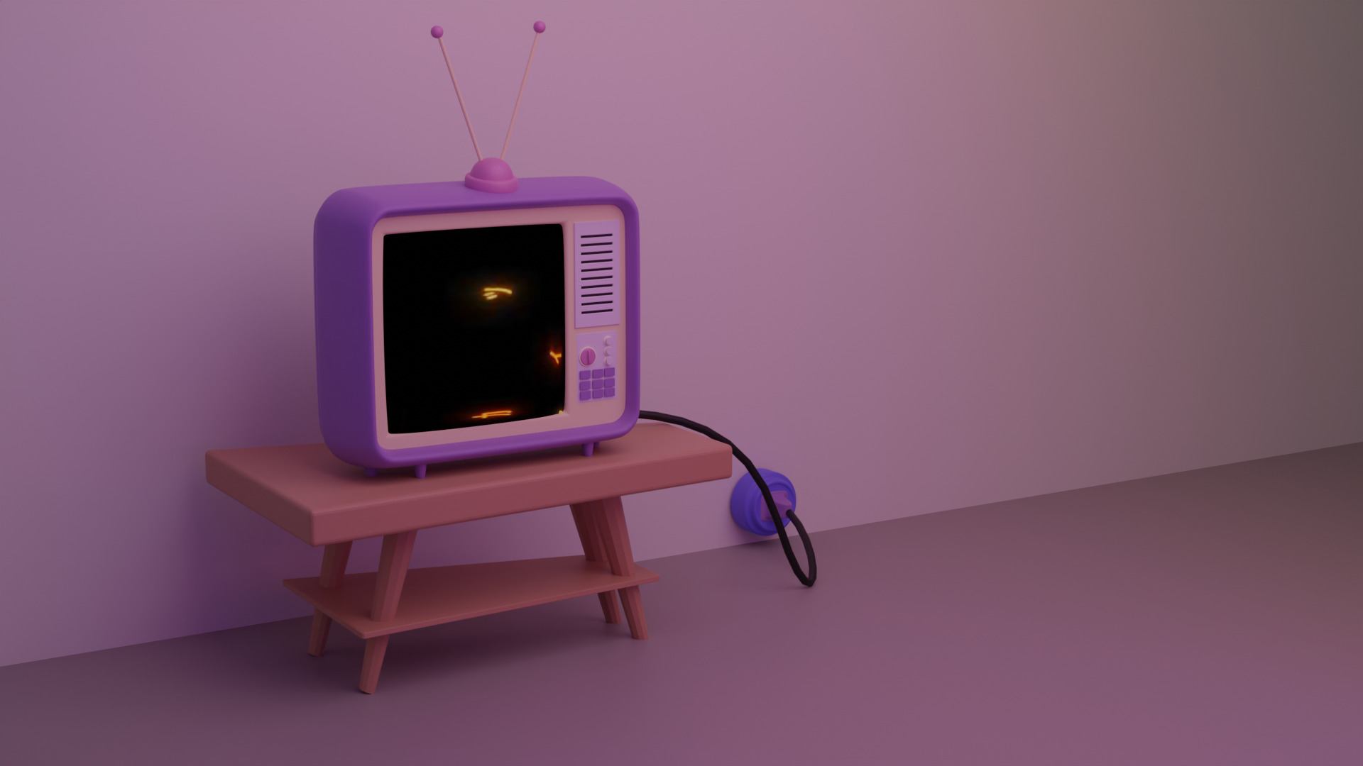  TV with a retro 1970s table 3D model_1
