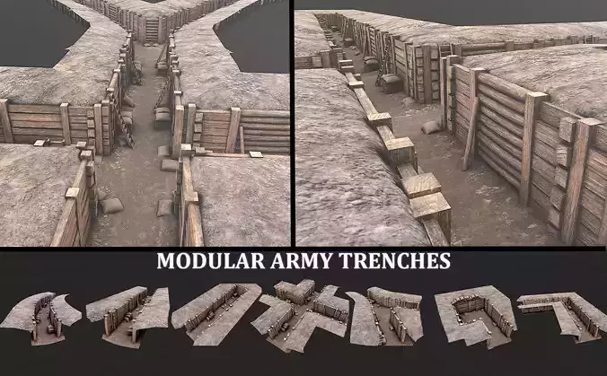 Modular Low Poly PBR Army Trenches