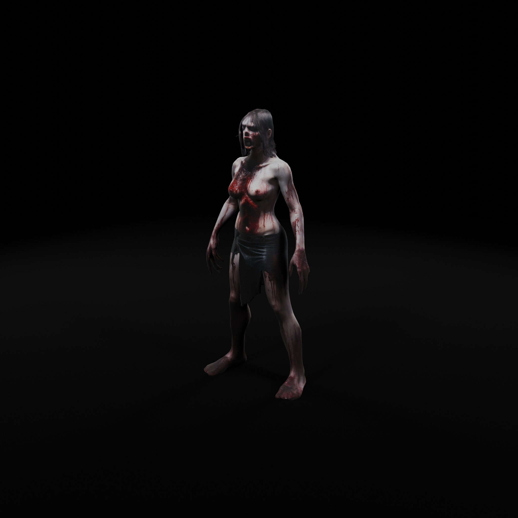 Female Zombie - Game-Ready Fully Rigged Horror Asset Low-poly 3D model_1