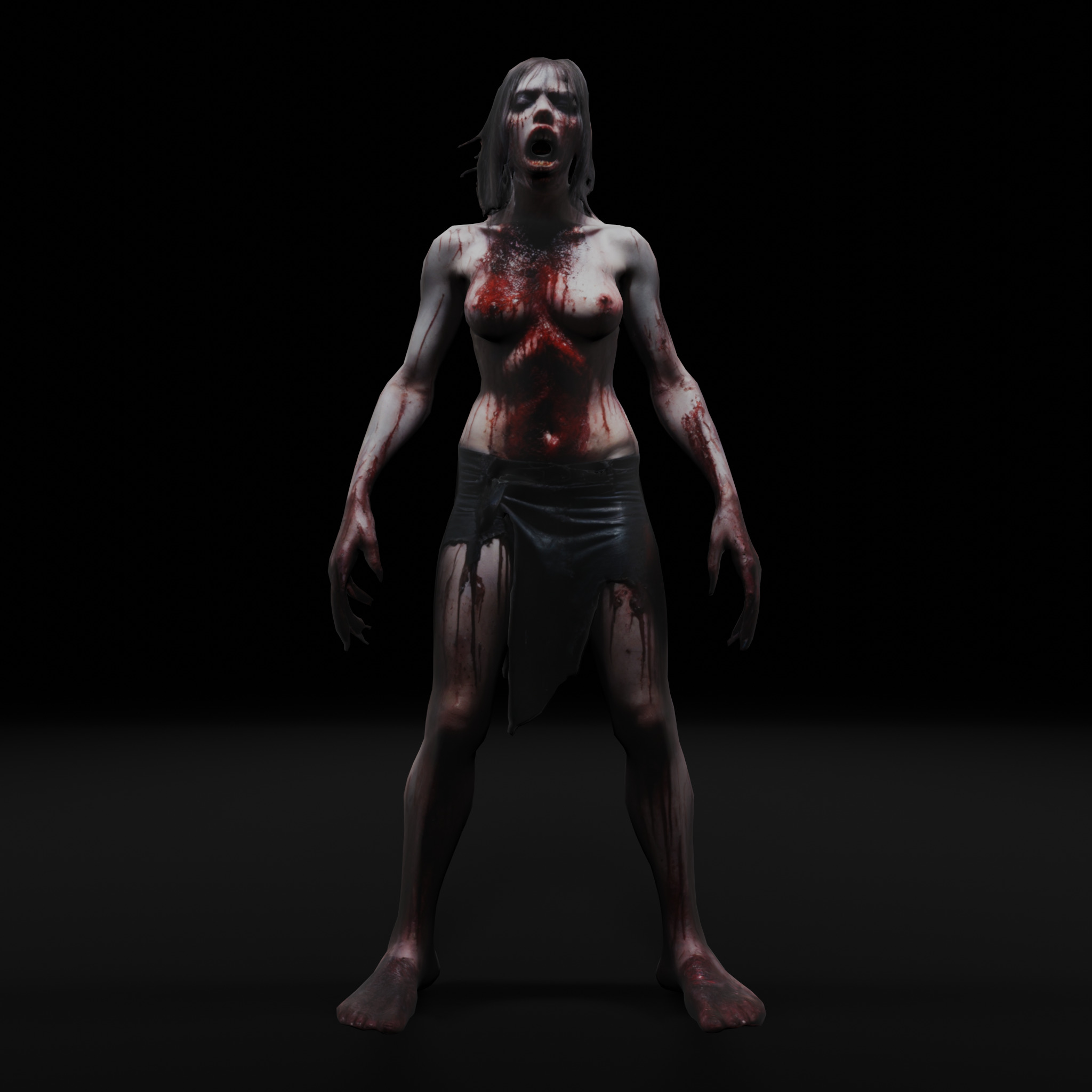 Female Zombie - Game-Ready Fully Rigged Horror Asset Low-poly 3D model_3