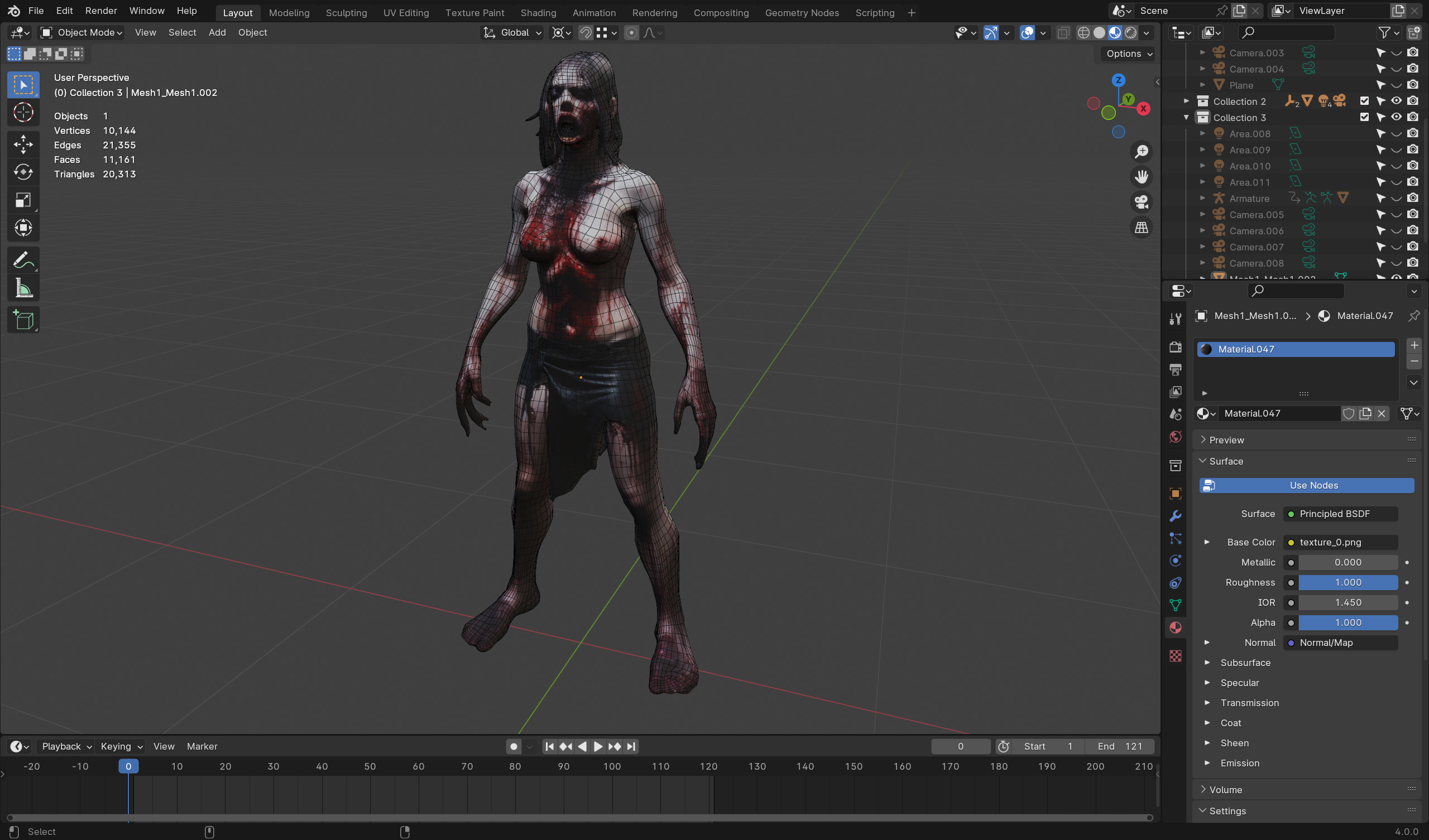 Female Zombie - Game-Ready Fully Rigged Horror Asset Low-poly 3D model_5