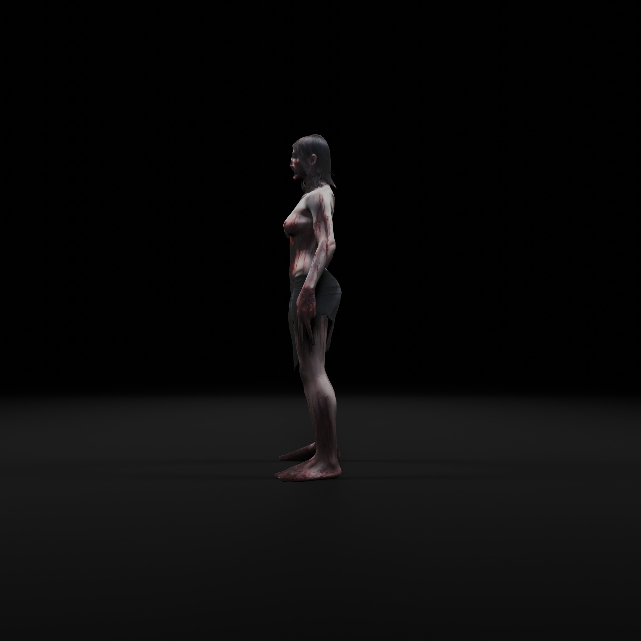 Female Zombie - Game-Ready Fully Rigged Horror Asset Low-poly 3D model_2