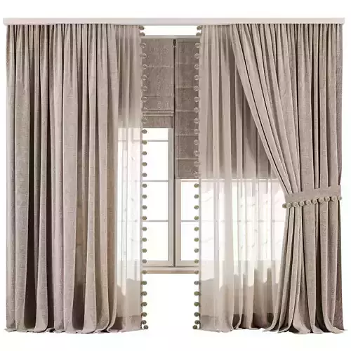 Curtain Set With Linen And Sheer Layer 68