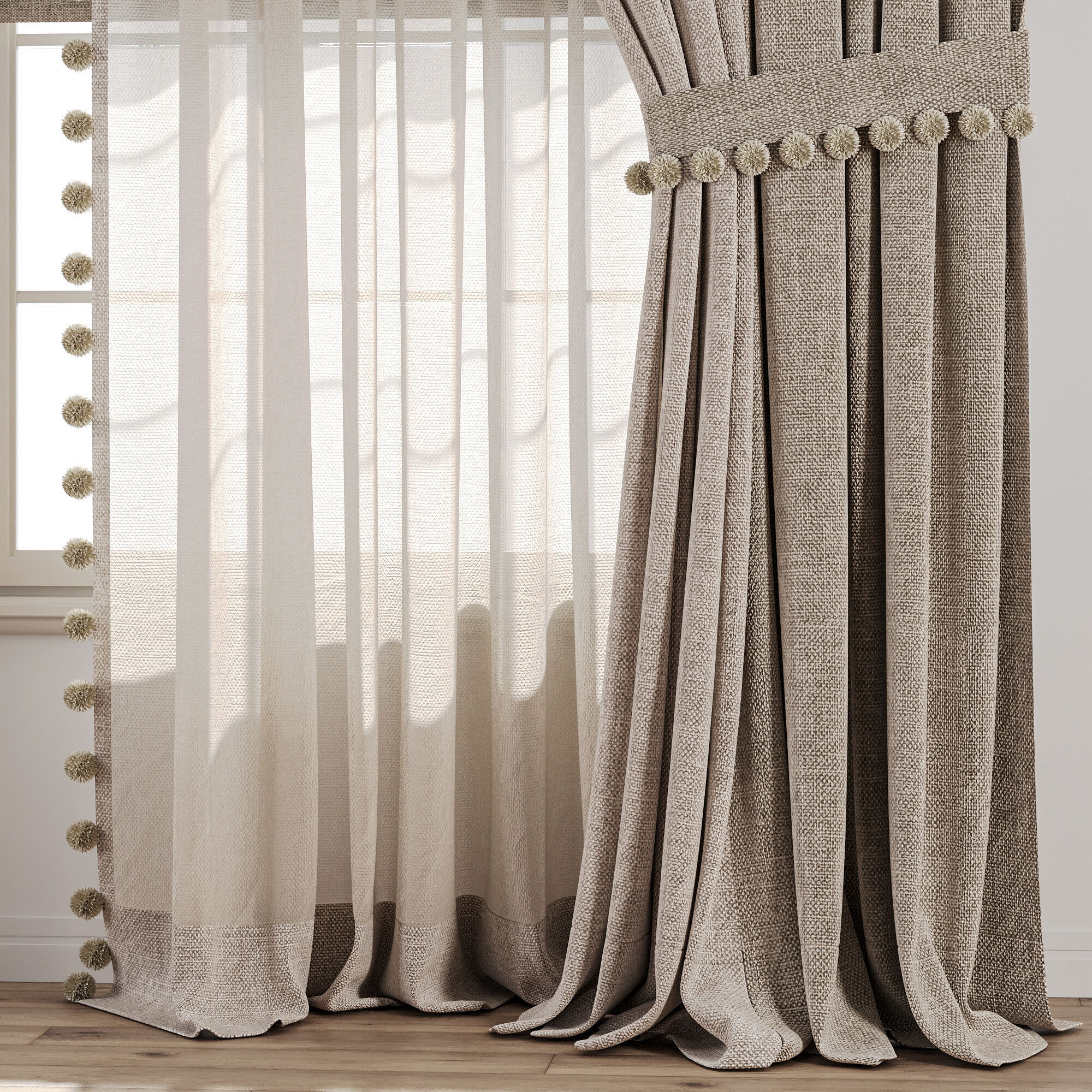 Curtain Set With Linen And Sheer Layer 68 3D model_4