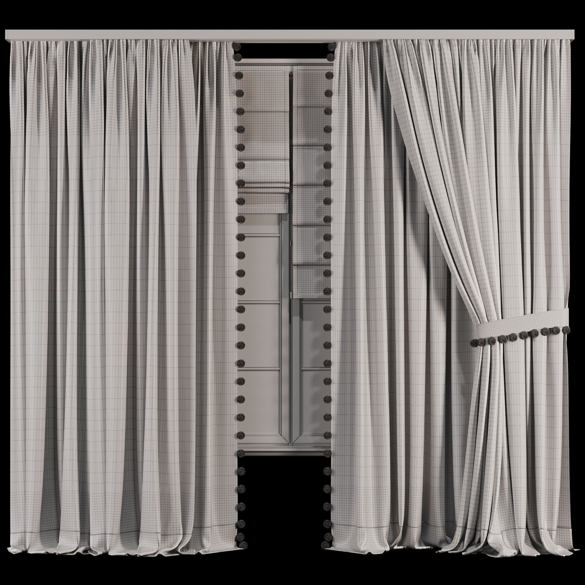 Curtain Set With Linen And Sheer Layer 68 3D model_2
