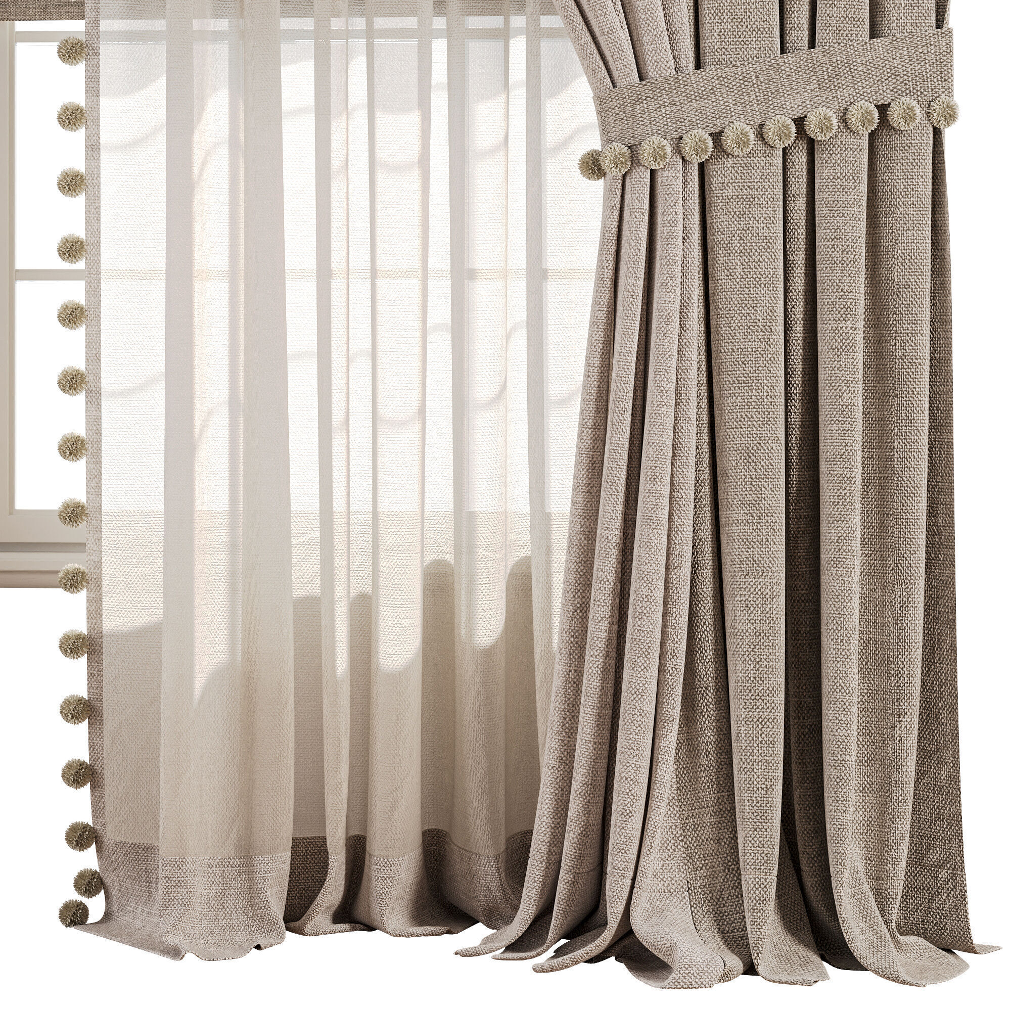 Curtain Set With Linen And Sheer Layer 68 3D model_1
