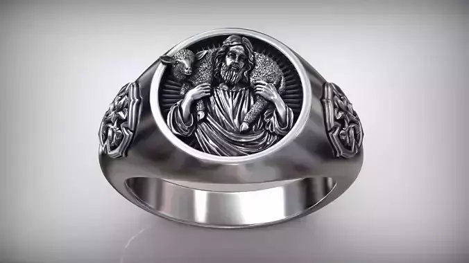 Jesus Christ Good Shepherd Solid Cross Christian Signet