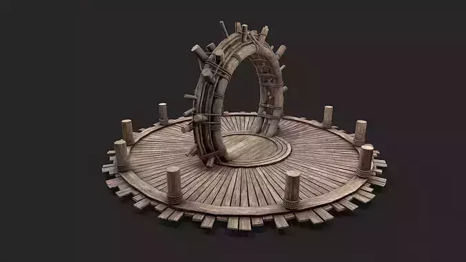 Medieval Wooden Circular Platform Arena 1 Low-poly 3D model