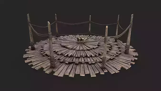 Medieval Wooden Circular Platform Arena 3 Low-poly 3D model