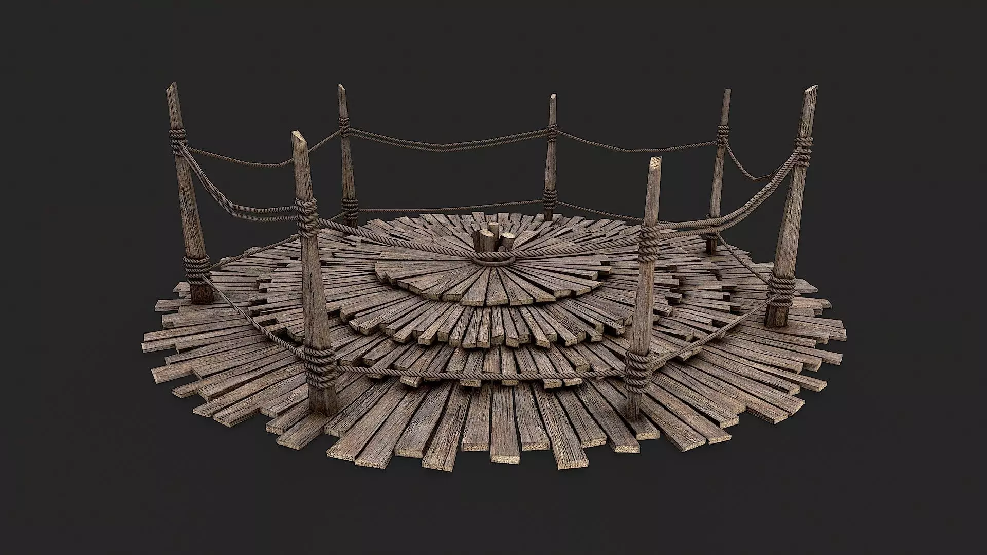 Medieval Wooden Circular Platform Arena 3 Low-poly 3D model_0