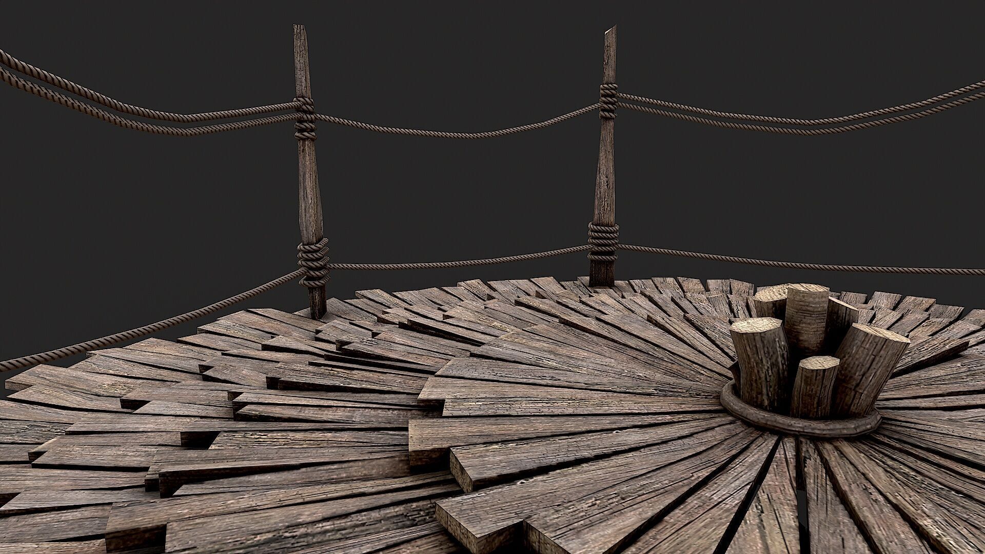 Medieval Wooden Circular Platform Arena 3 Low-poly 3D model_4