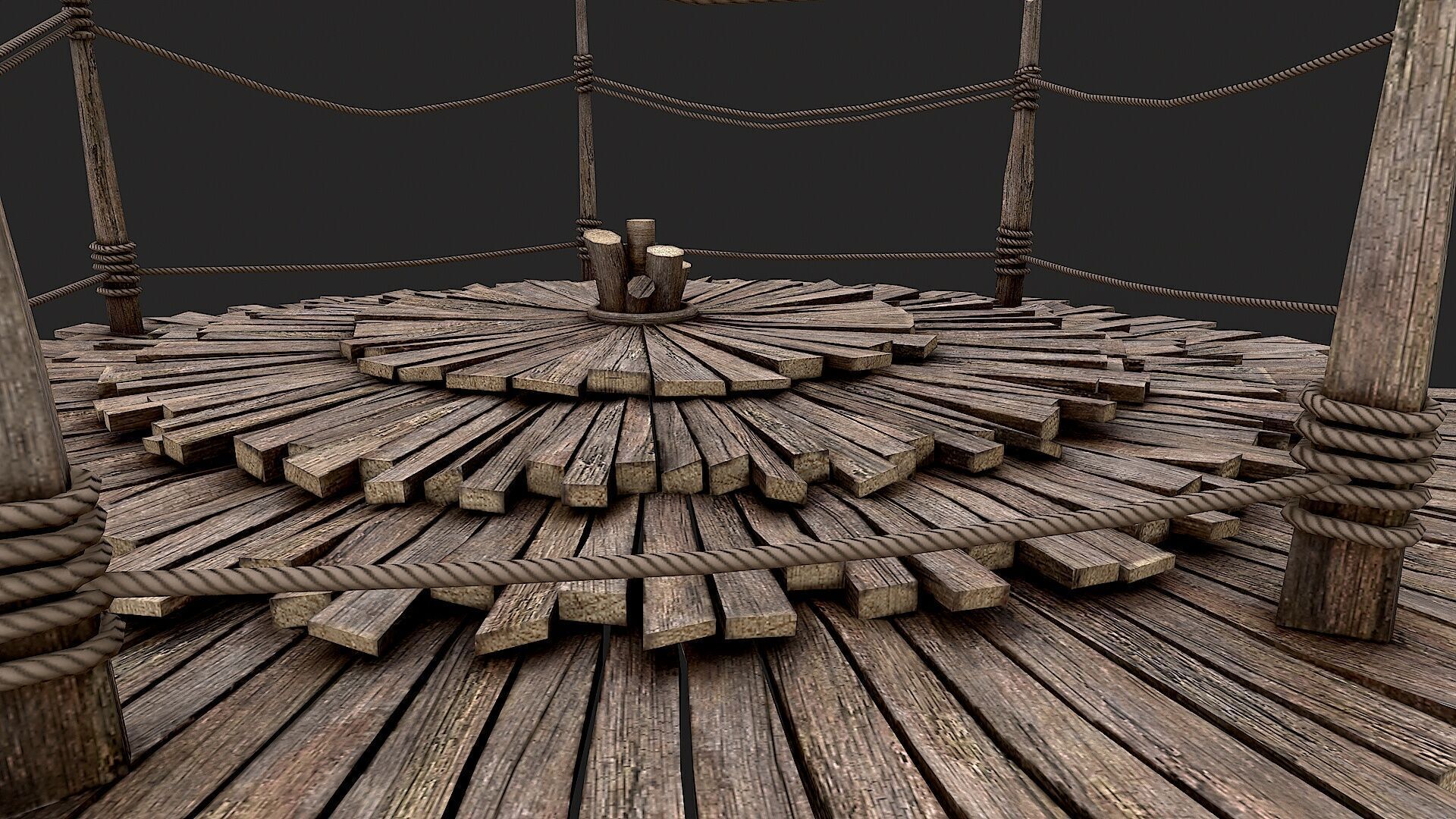 Medieval Wooden Circular Platform Arena 3 Low-poly 3D model_1