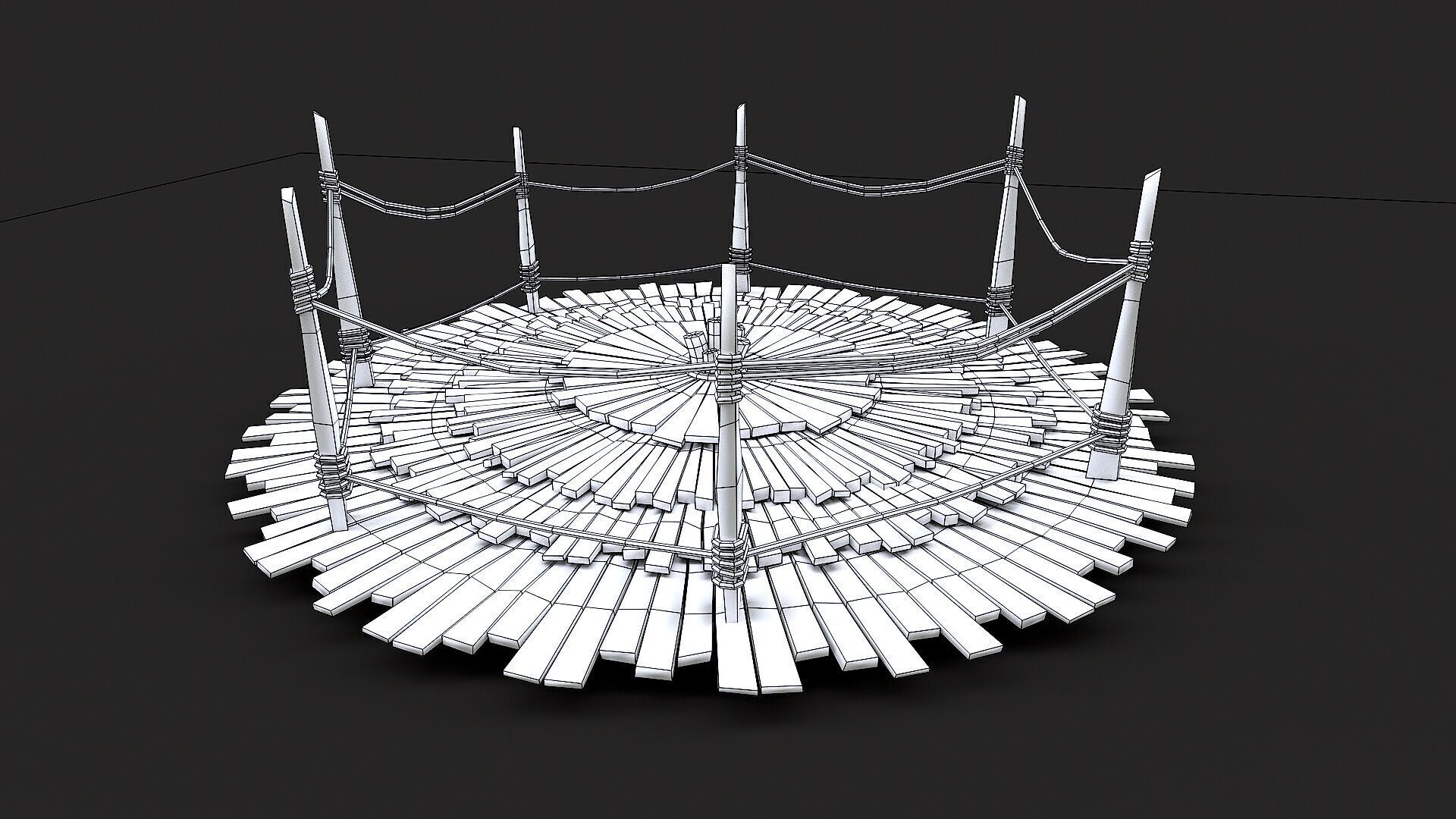 Medieval Wooden Circular Platform Arena 3 Low-poly 3D model_5