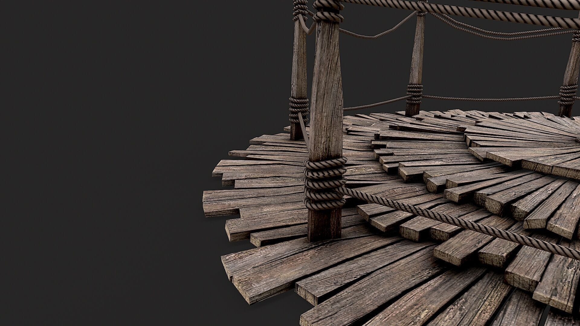 Medieval Wooden Circular Platform Arena 3 Low-poly 3D model_3