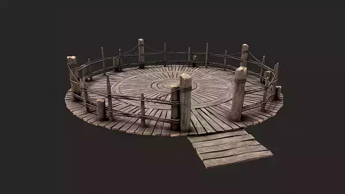 Medieval Wooden Circular Platform Arena 4 Low-poly 3D model