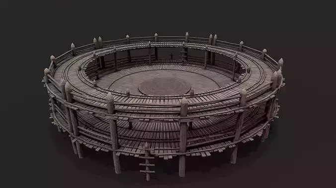 Medieval Wooden Circular Platform Arena  Low-poly 3D model
