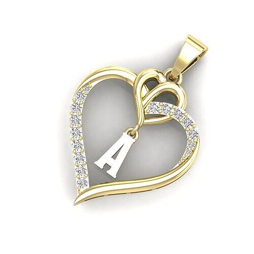 HEART PENDANT WITH  A TO Z ALPHABET LETTER STL FILE  3D print model