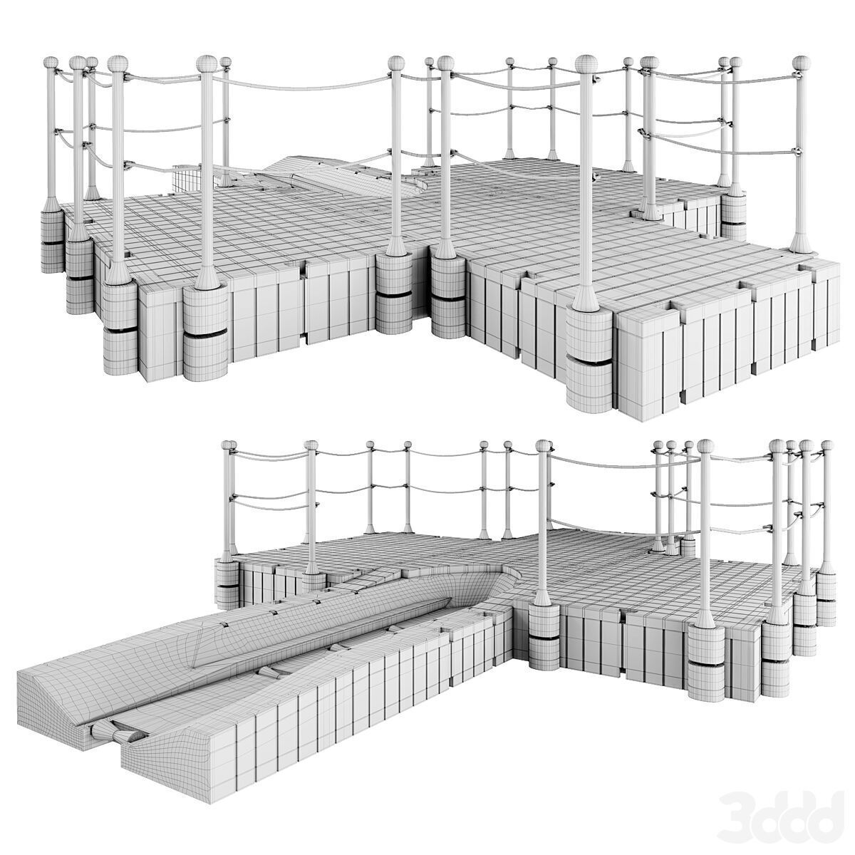 Pontoon plastic modular Low-poly 3D model_6