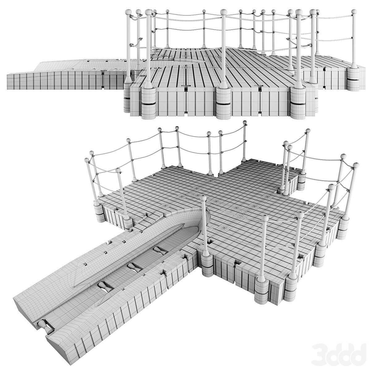 Pontoon plastic modular Low-poly 3D model_5
