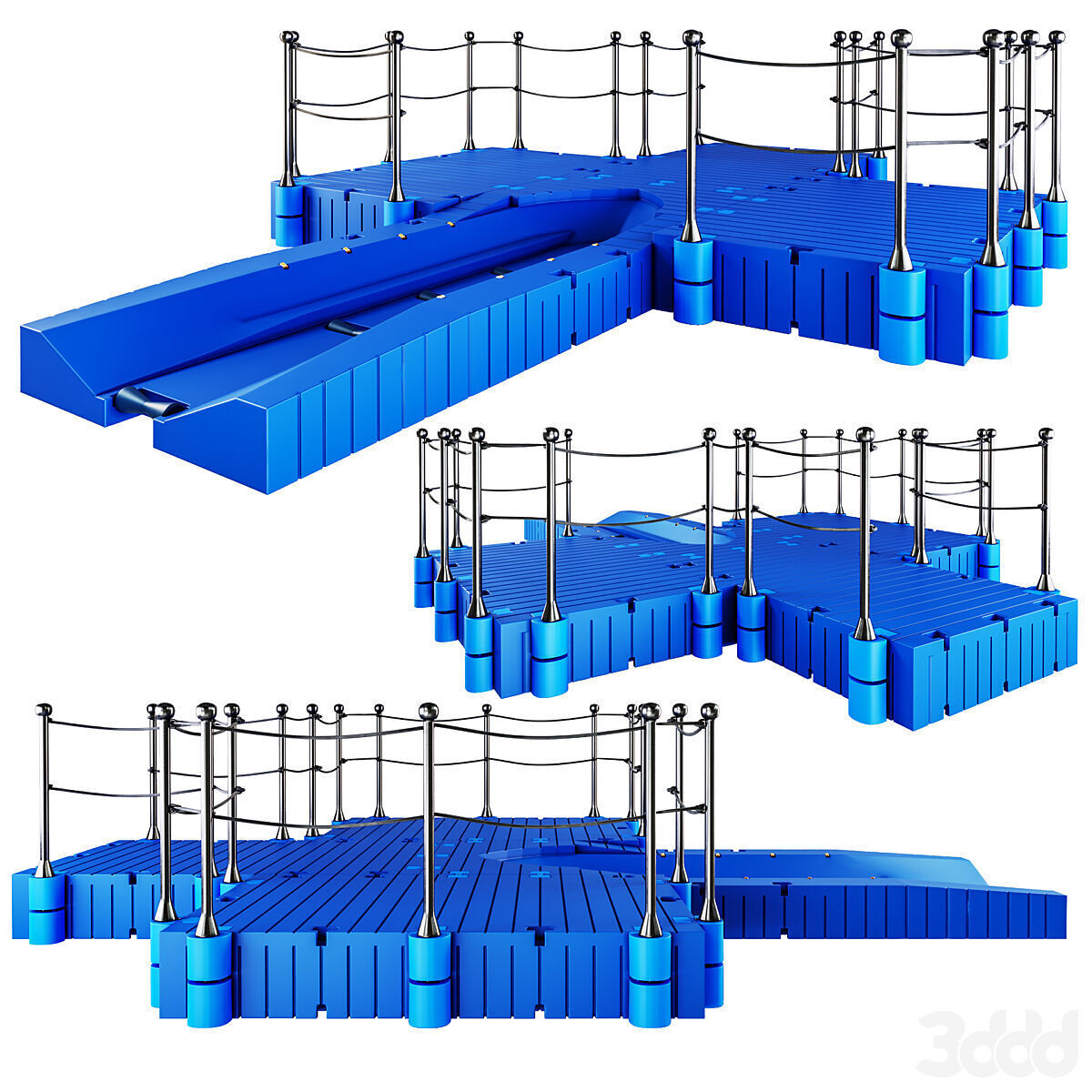 Pontoon plastic modular Low-poly 3D model_3