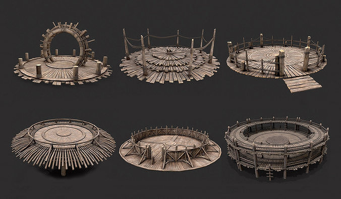 Medieval Wooden Circular Platform Arena PBR Collection 