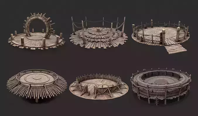 Medieval Wooden Circular Platform Arena PBR Collection 