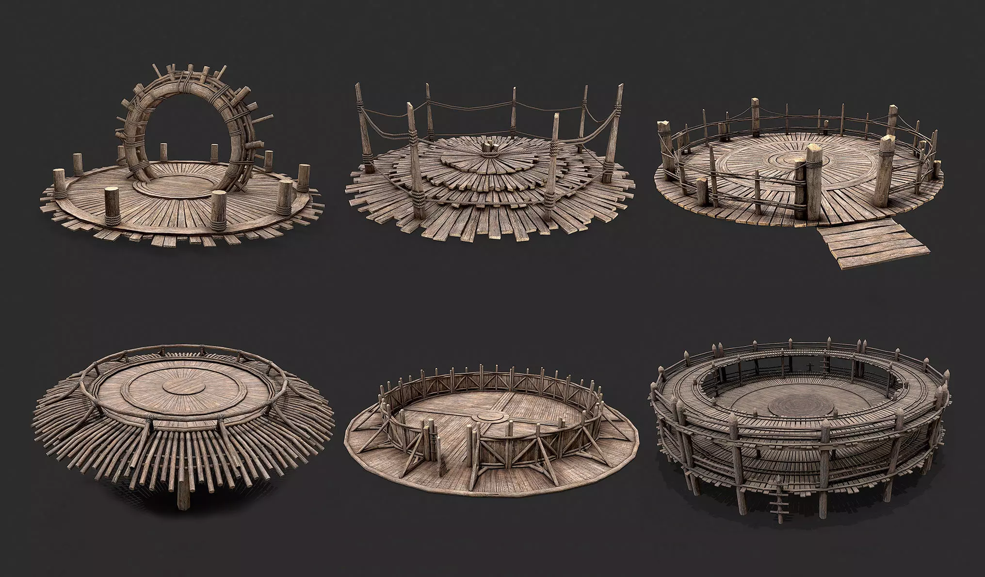 Medieval Wooden Circular Platform Arena PBR Collection _0