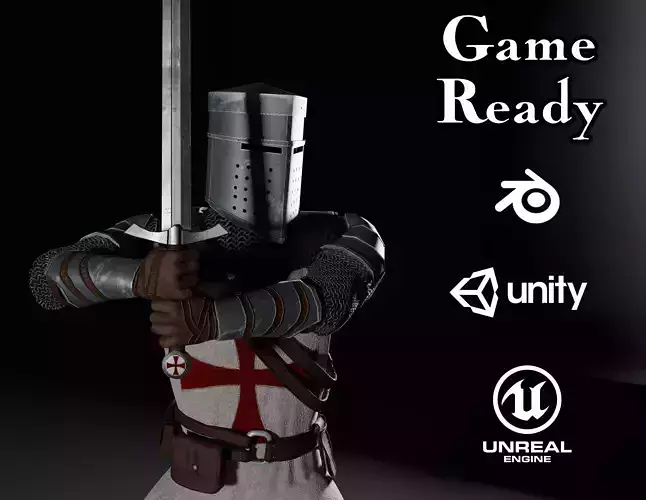 Medival Templar Knight Game ready model  Low-poly 3D model