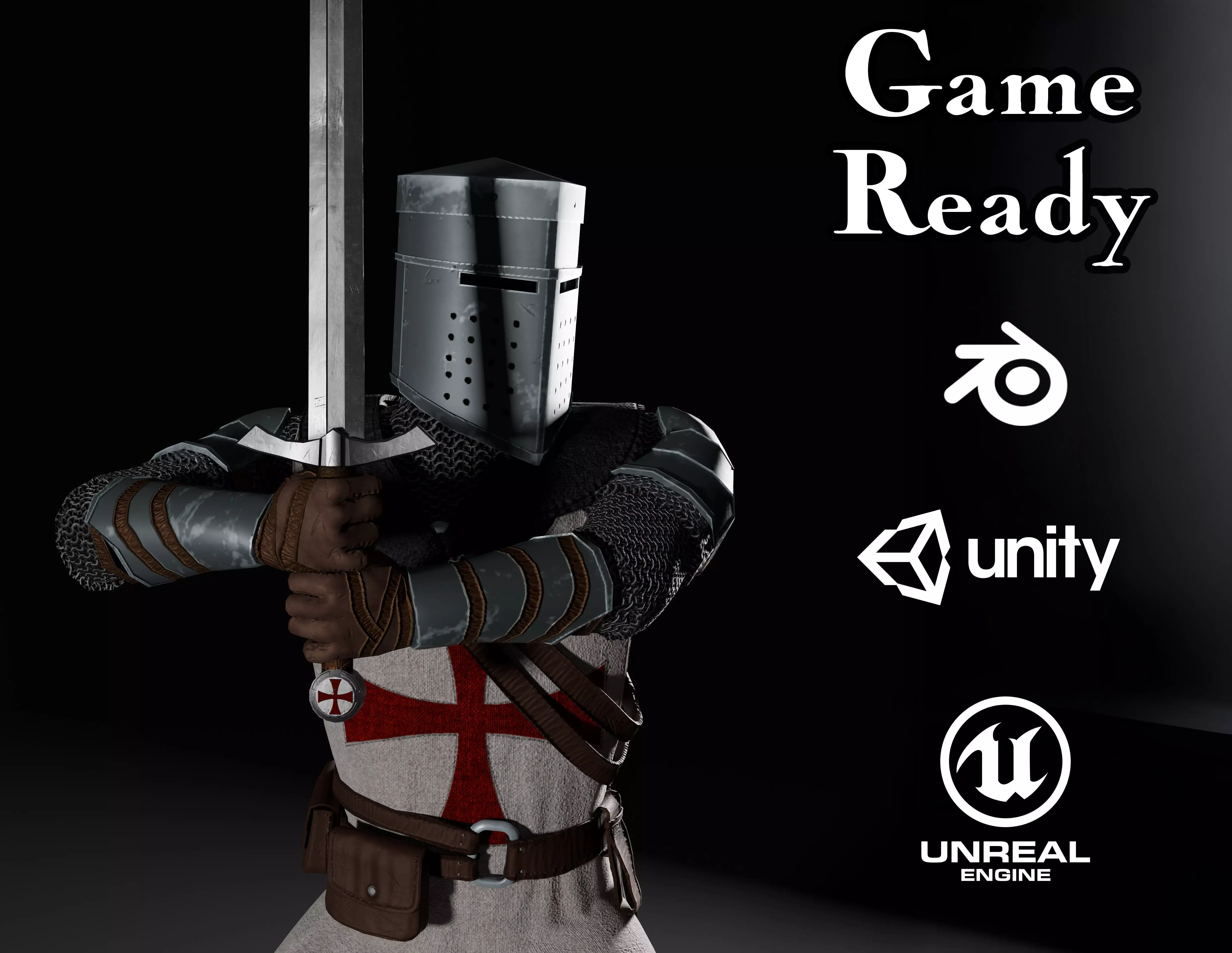 Medival Templar Knight Game ready model Low-poly 3D model