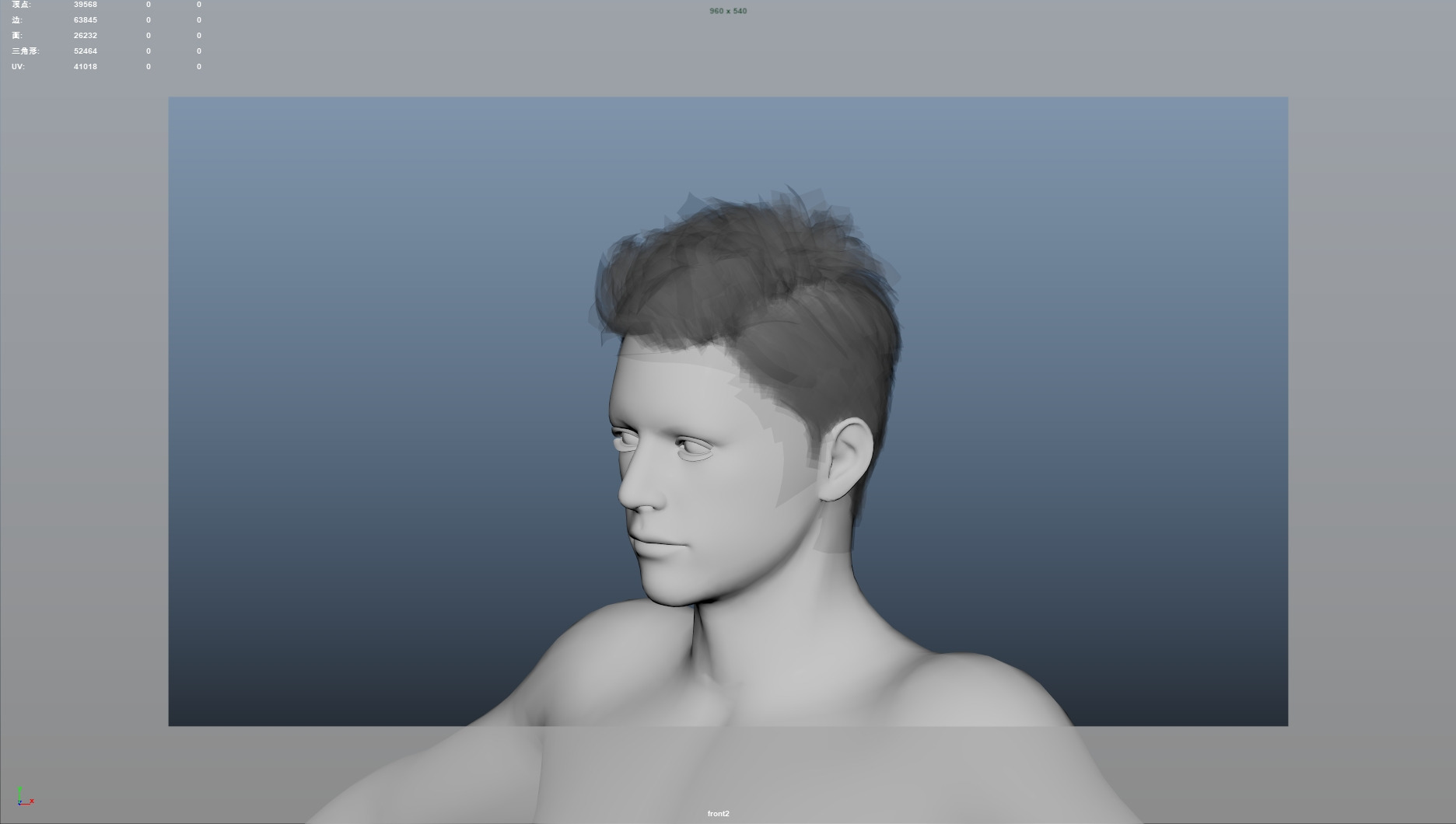 Realistic Male Hair Low-poly 3D model_9