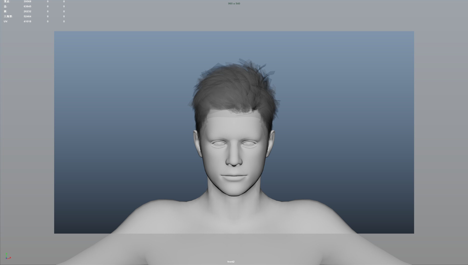 Realistic Male Hair Low-poly 3D model_10