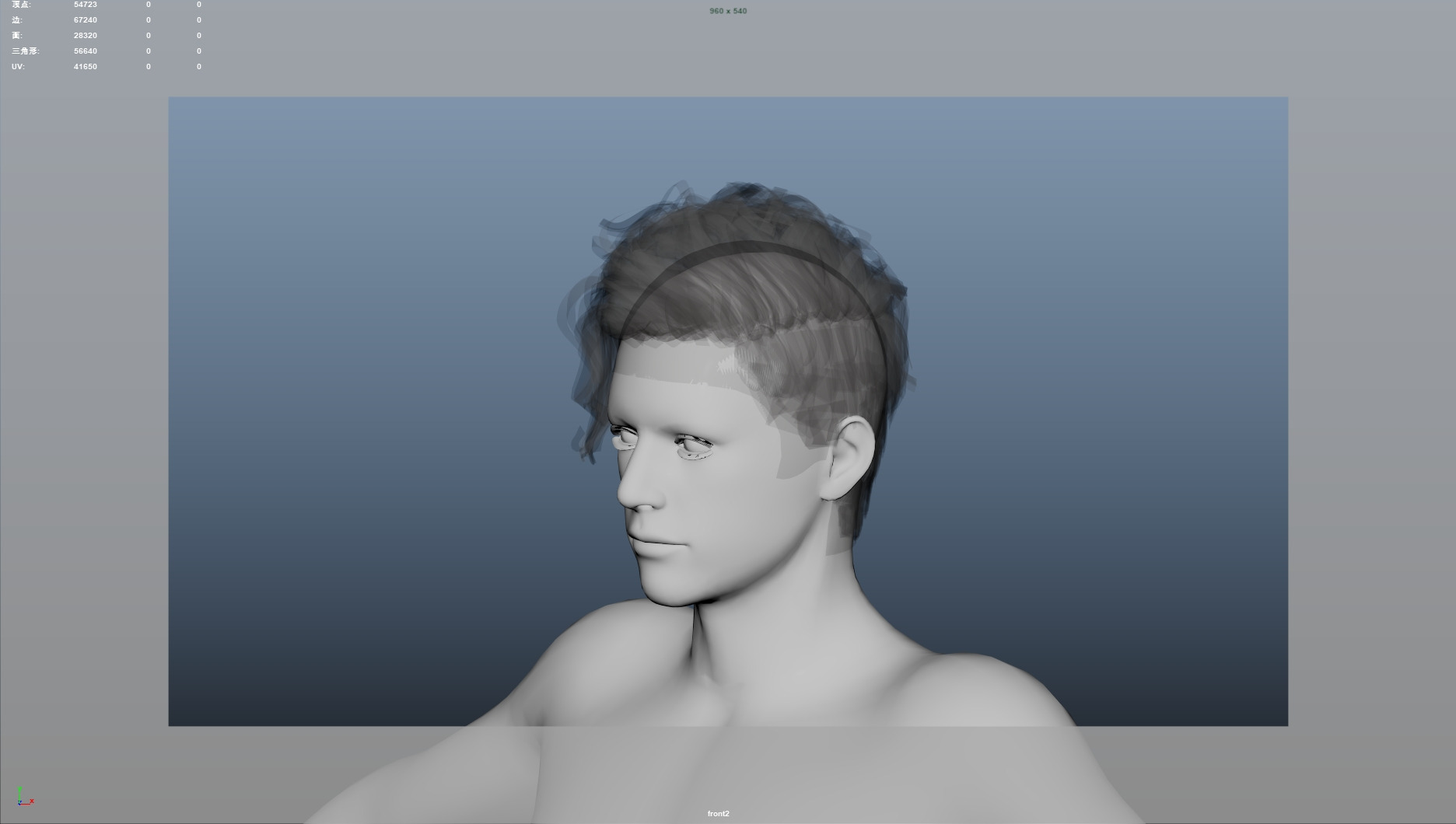 Realistic Male Hair Low-poly 3D model_5