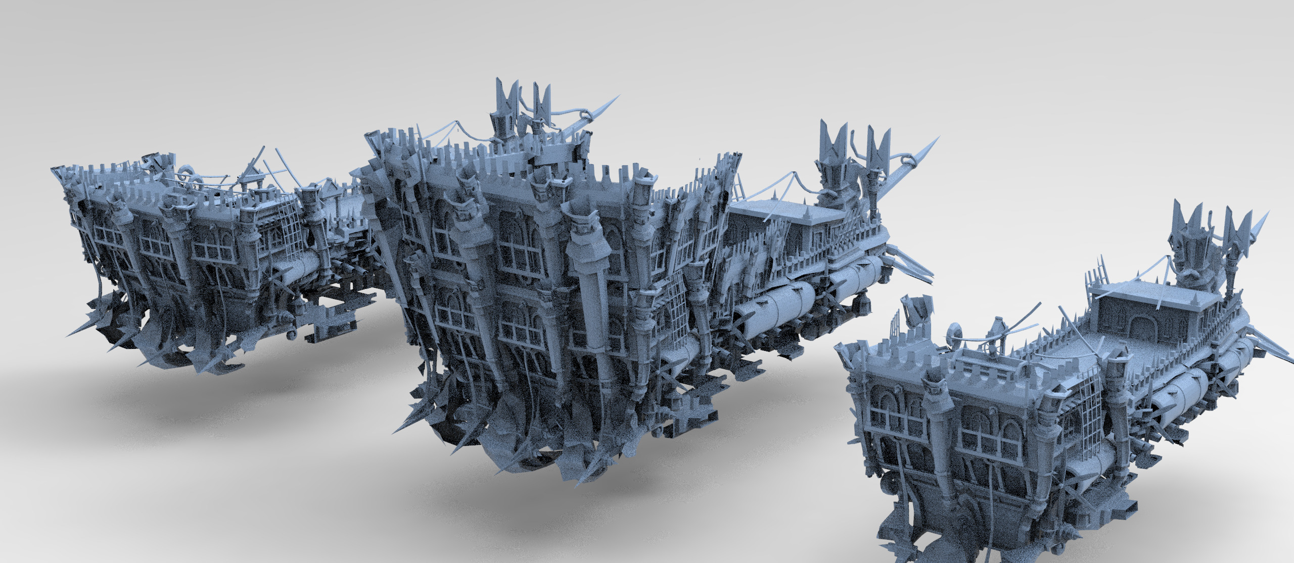 Fantasy Pirate Ship hull base 3 versions  Low-poly 3D model_1