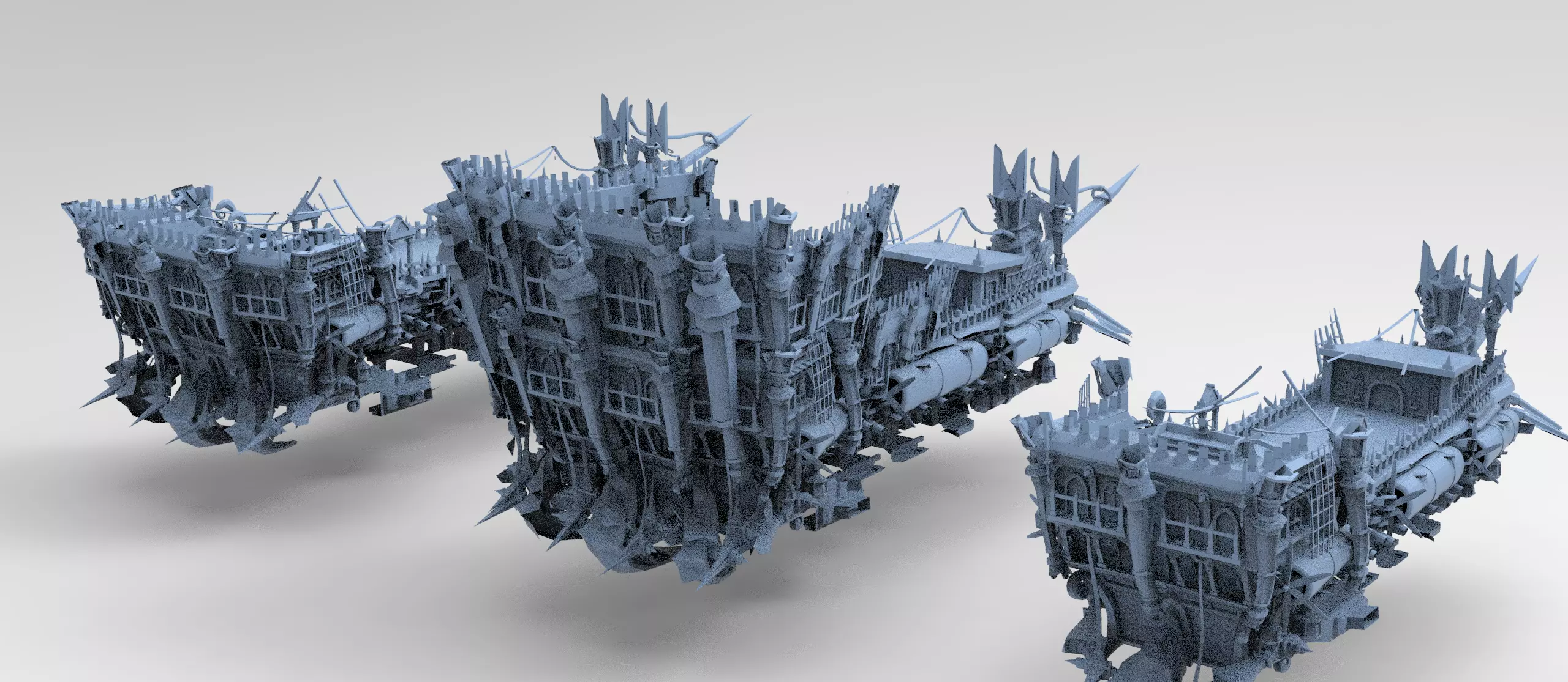 Fantasy Pirate Ship hull base 3 versions  Low-poly 3D model_0