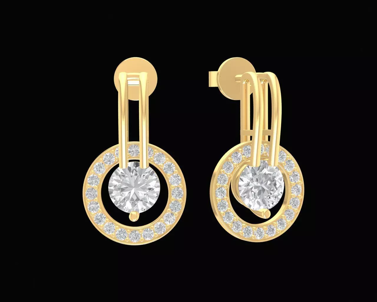 Luxury Round Halo Diamond Drop Earrings 1010 3D print model