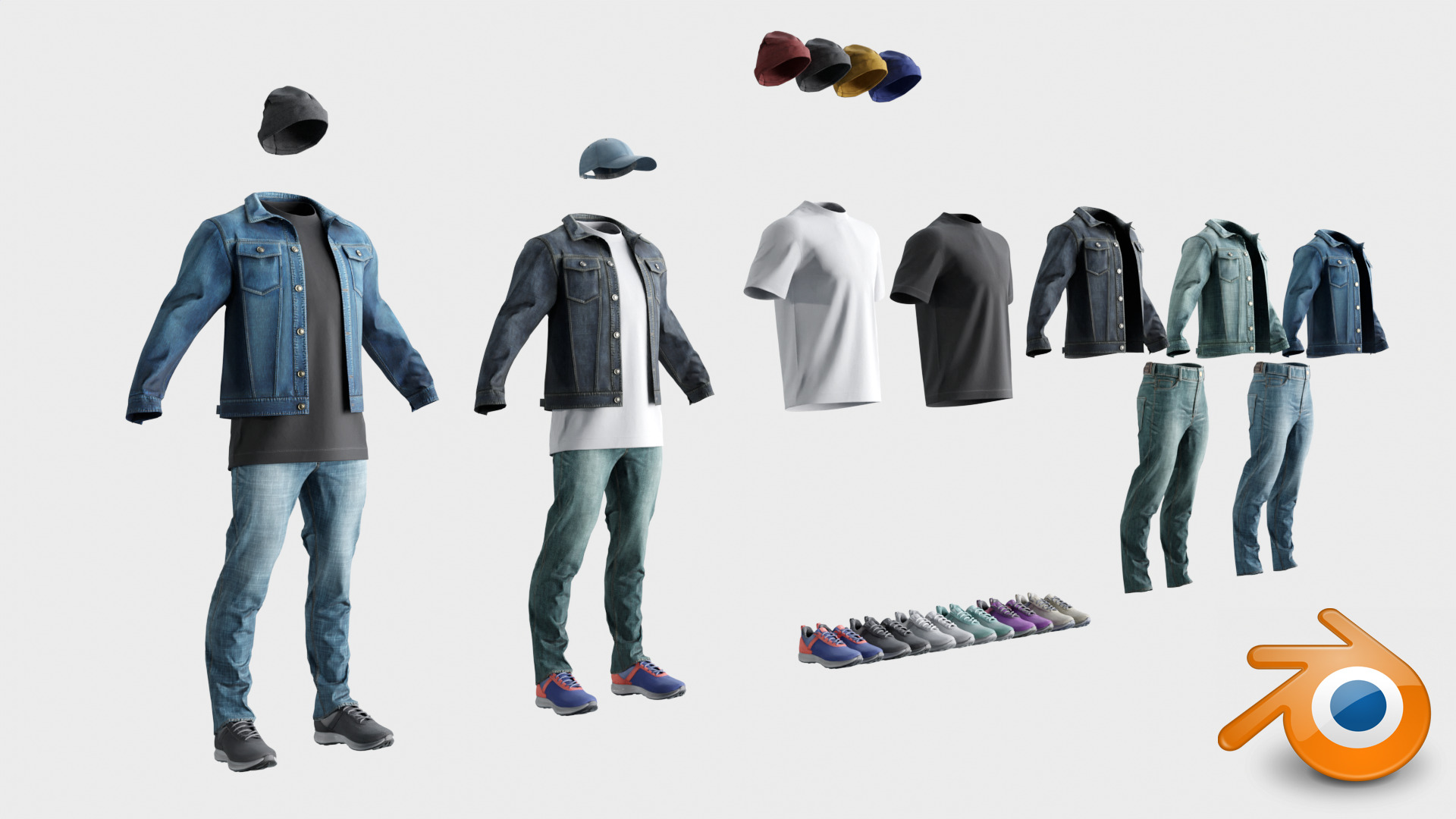Male Denim Collection Cloth Low-poly 3D model_25