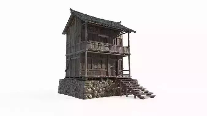 Two story residential houses in ancient Asian architecture 2