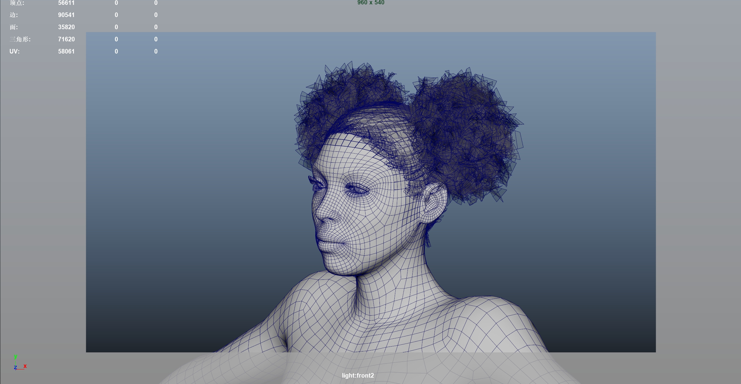 African character Hair Low-poly 3D model_7