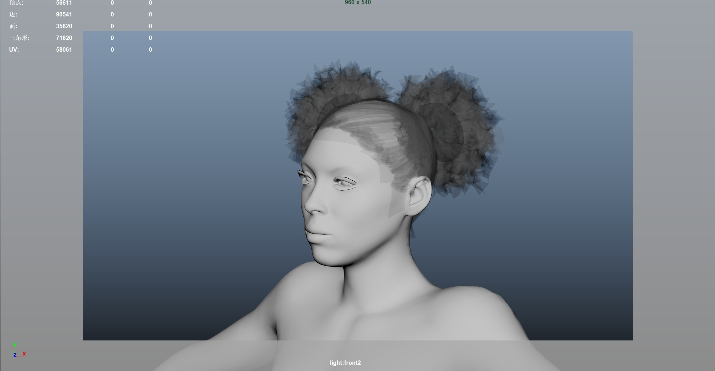 African character Hair Low-poly 3D model_6