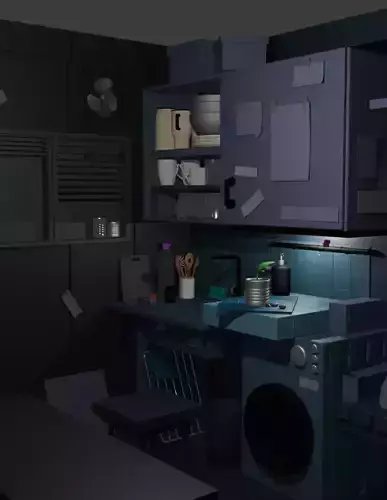 Textured Low Poly Kitchen Bathroom Blender 