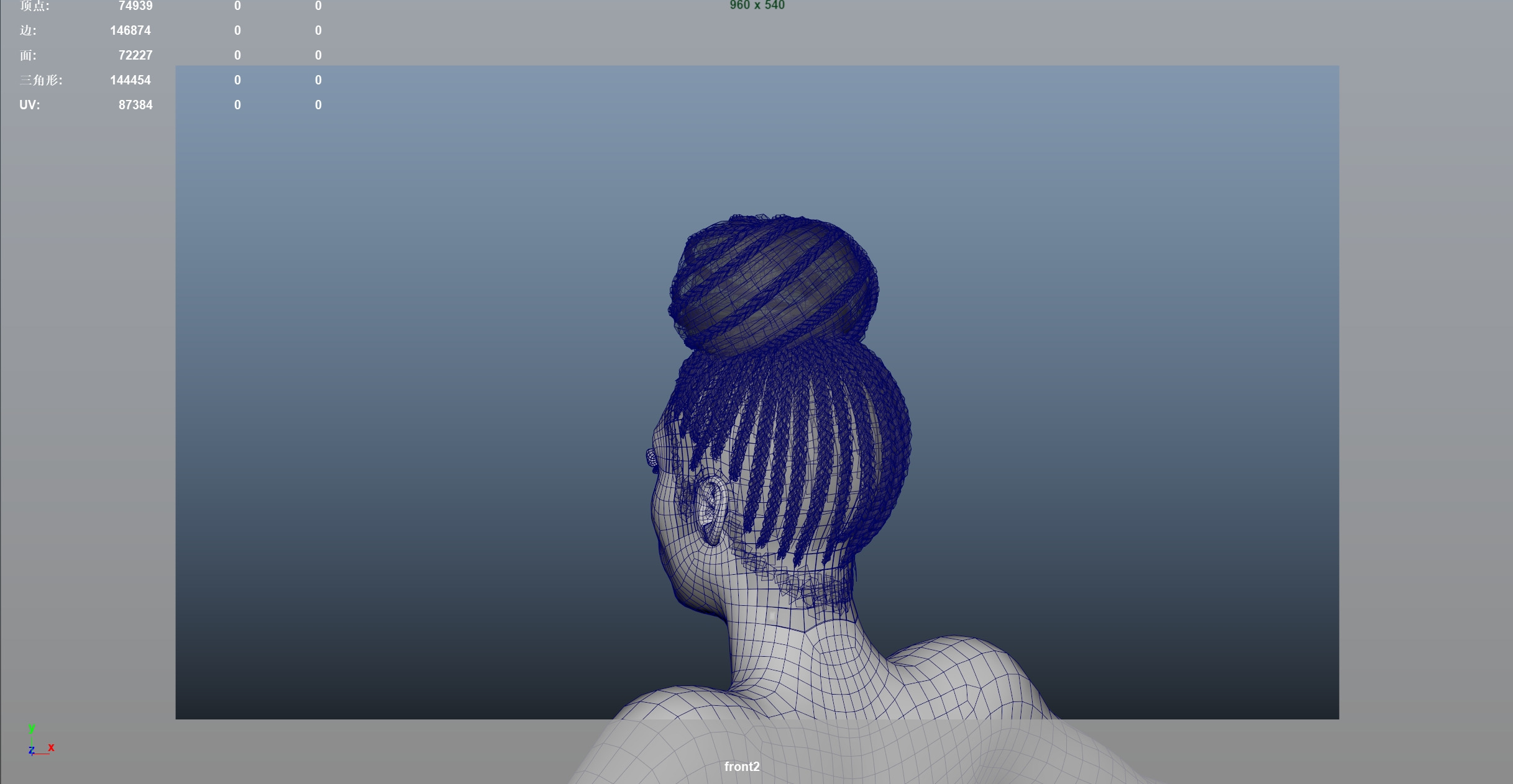 African character Hair Low-poly 3D model_9