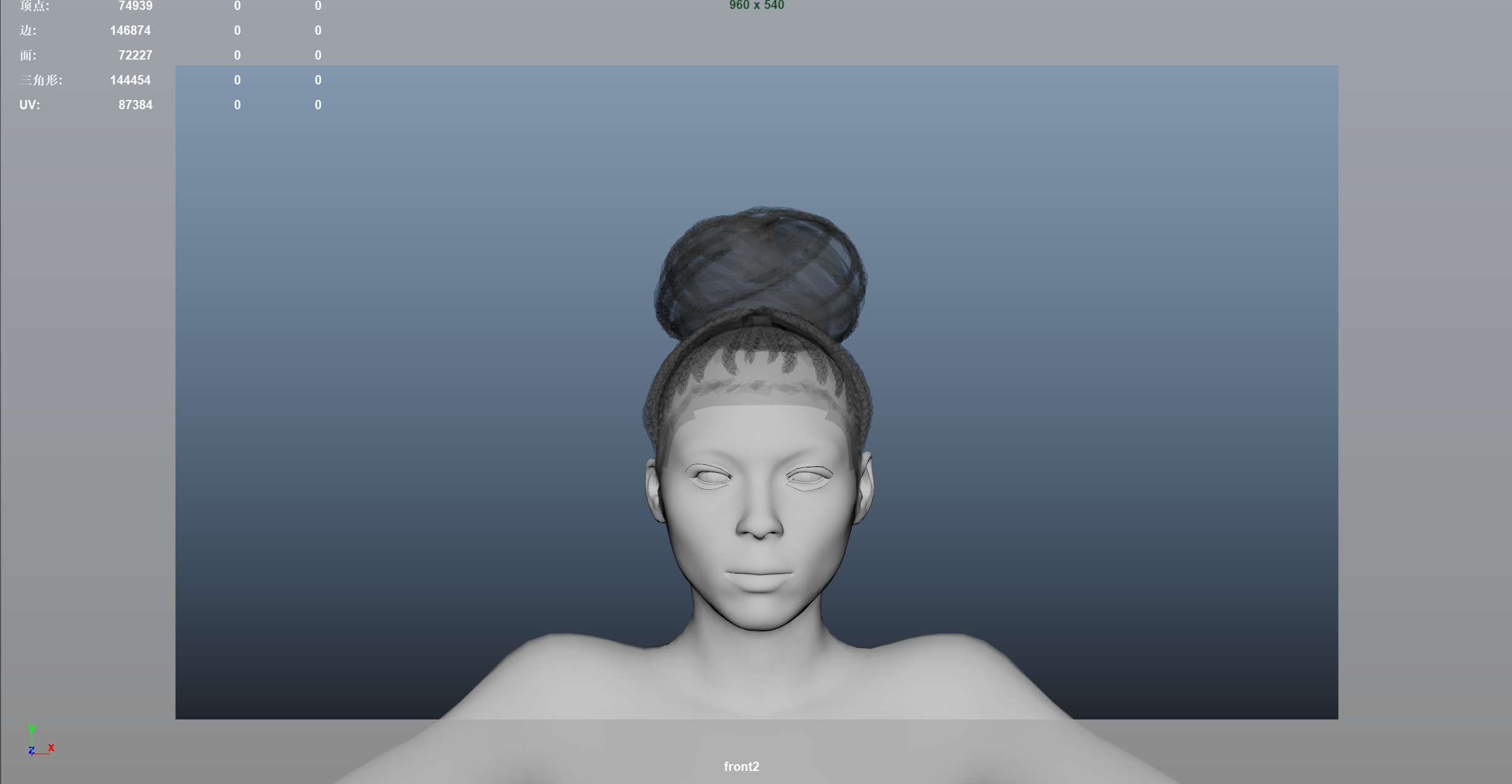 African character Hair Low-poly 3D model_4