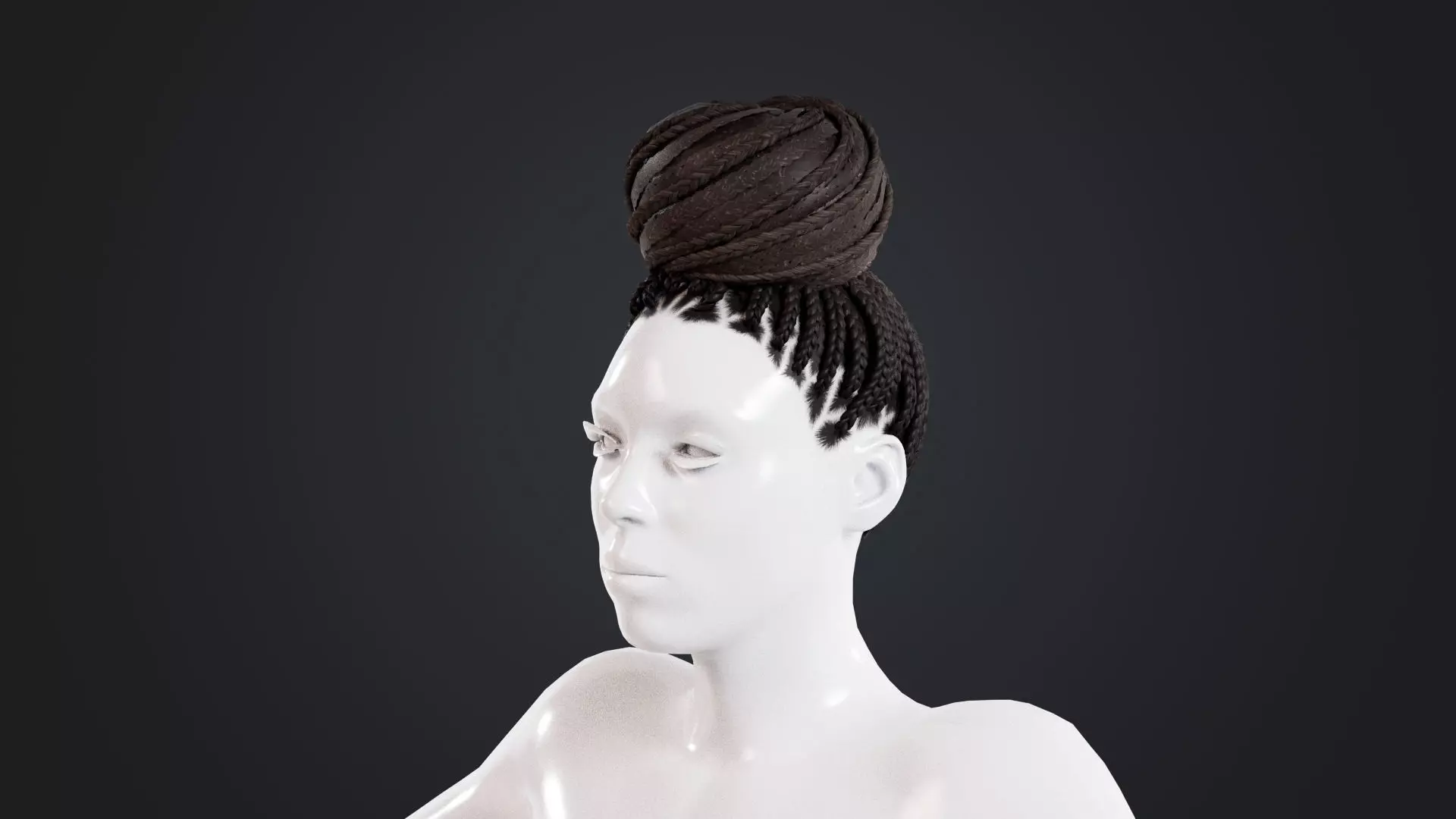 African character Hair Low-poly 3D model_0