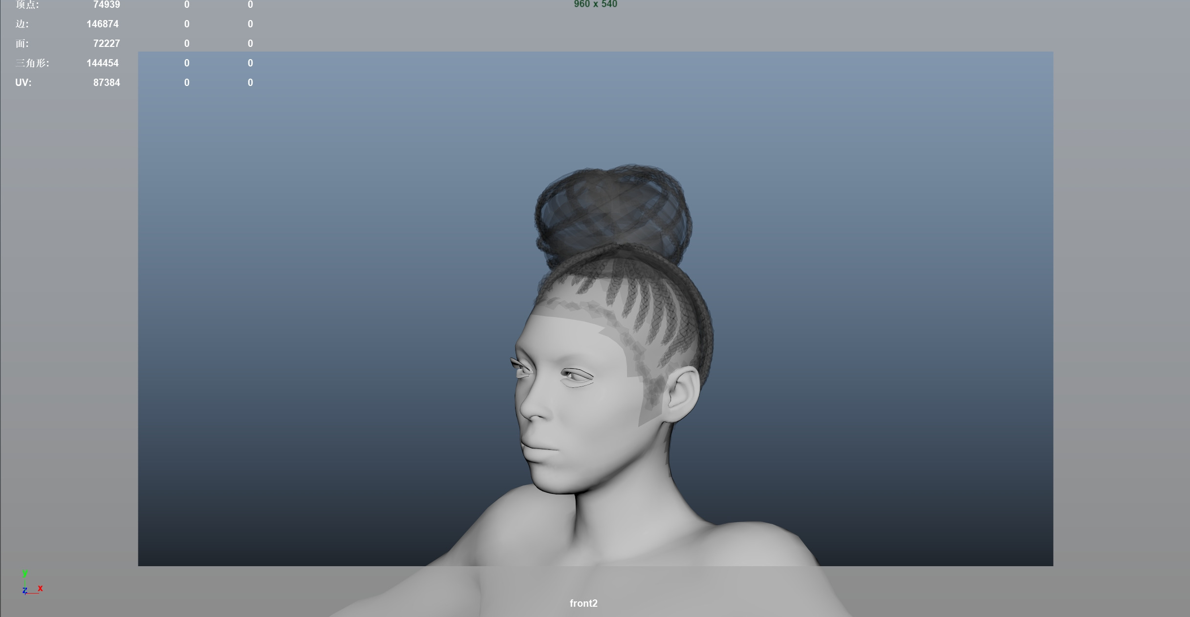 African character Hair Low-poly 3D model_7