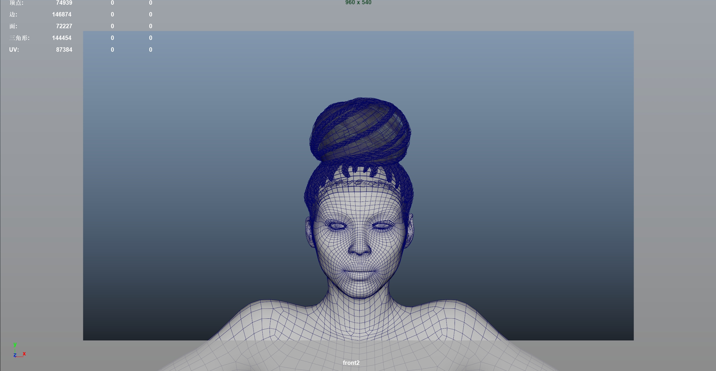 African character Hair Low-poly 3D model_5