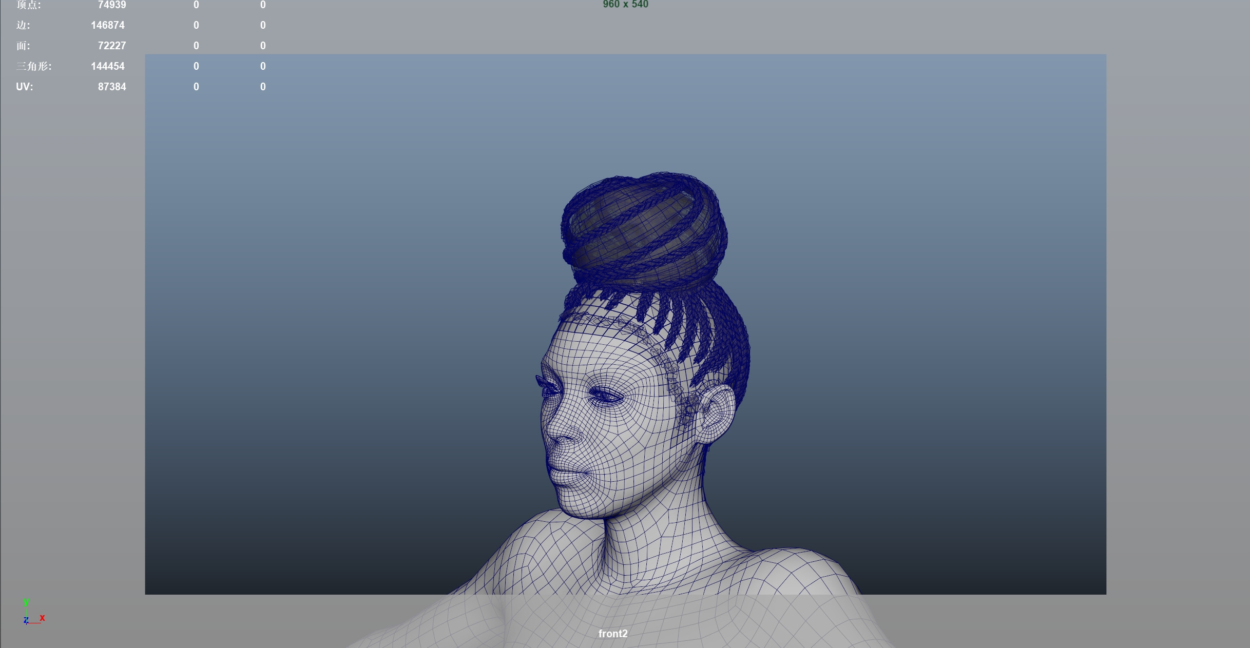 African character Hair Low-poly 3D model_6