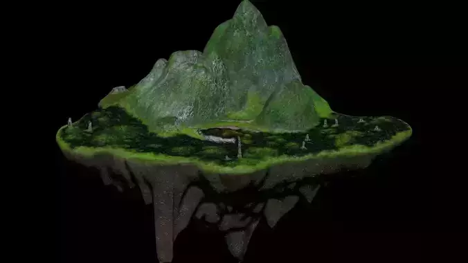 Flying Island Low-poly 3D model