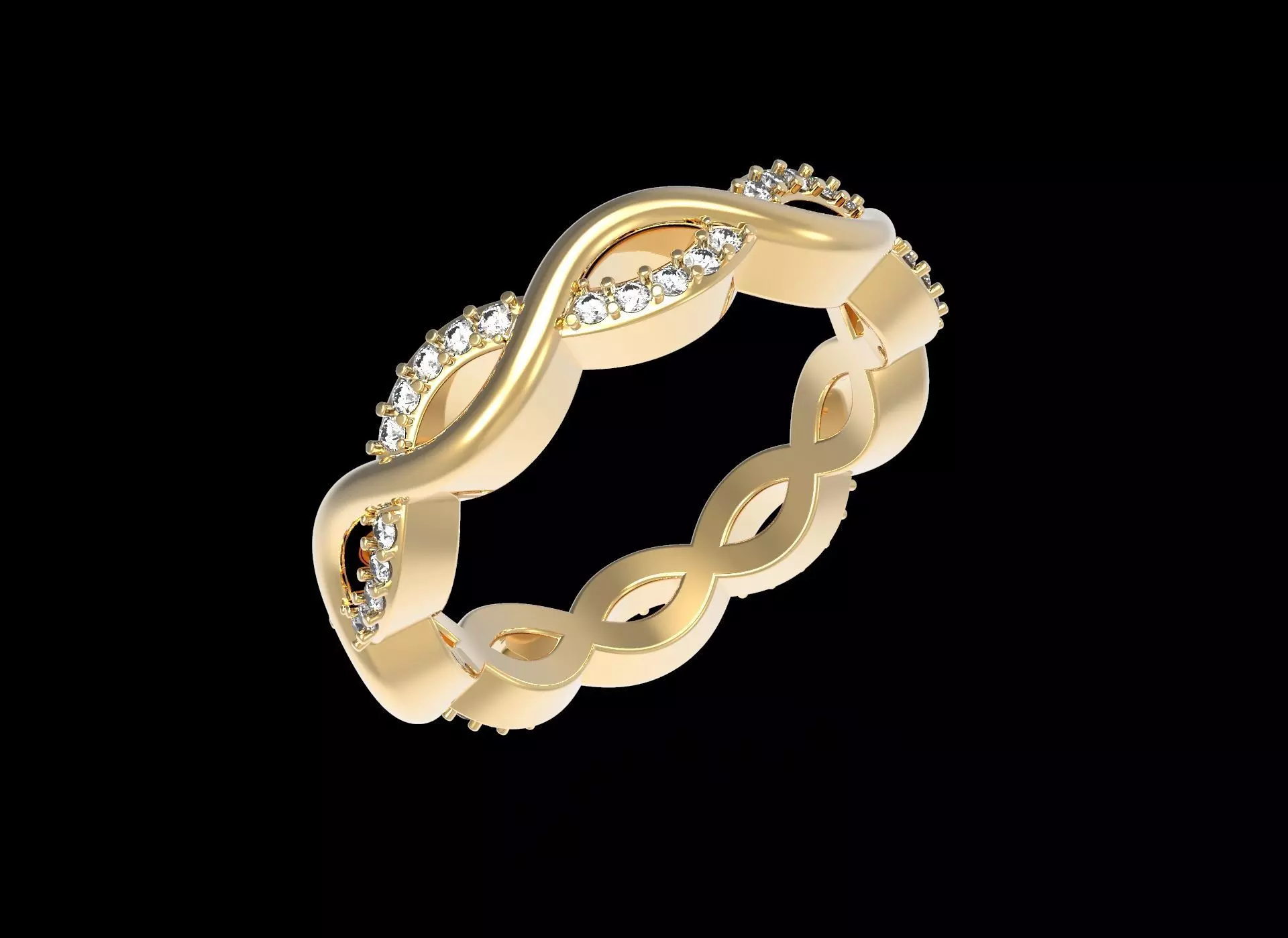 Brided and Twisted Ring With Diamonds 3D print model