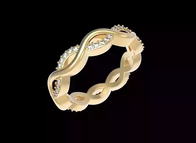 Brided and Twisted Ring With Diamonds 3D print model